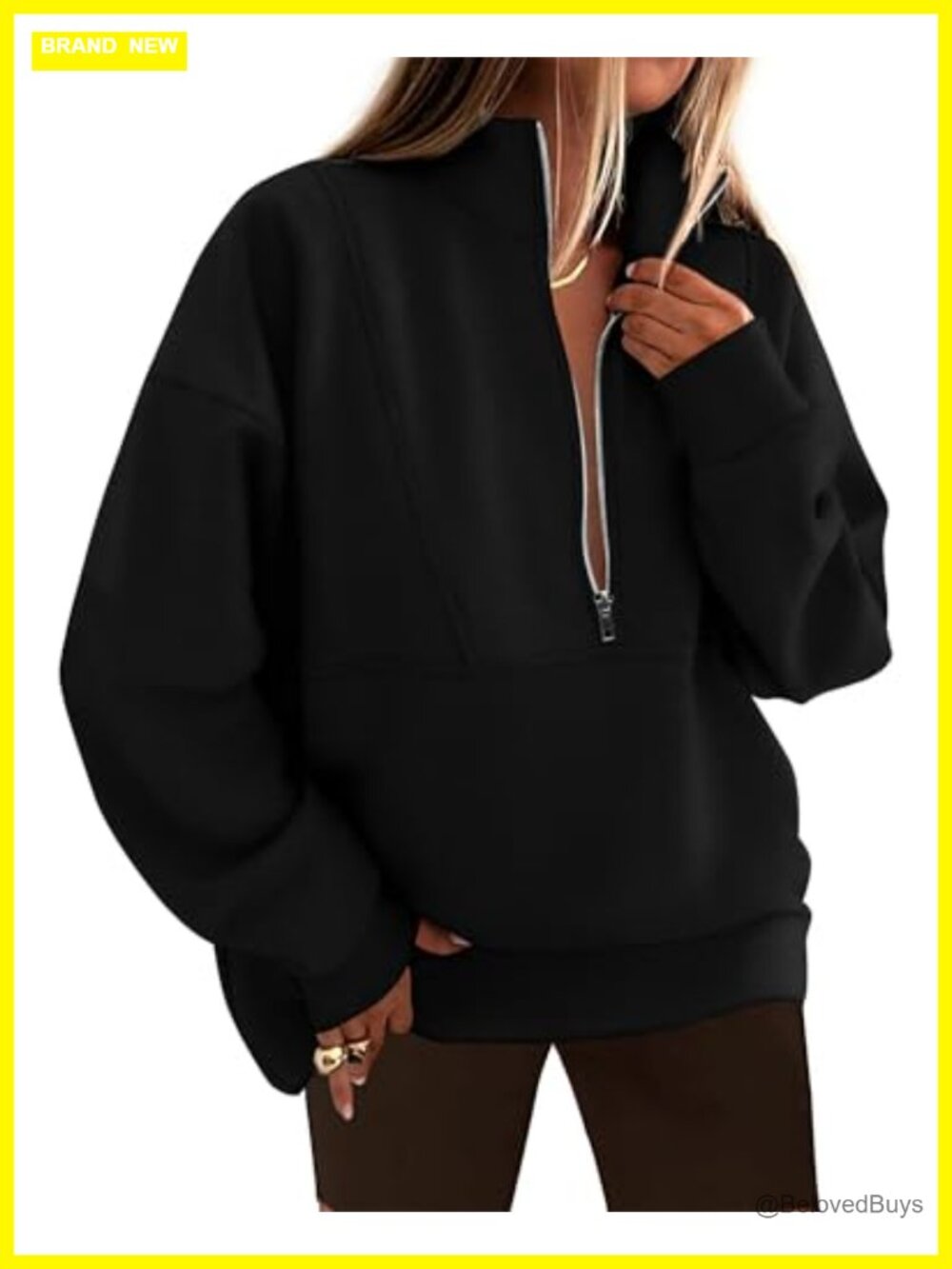 Womens Half Zip Pullover Sweatshirt Oversized Mock Neck Fleece Lined